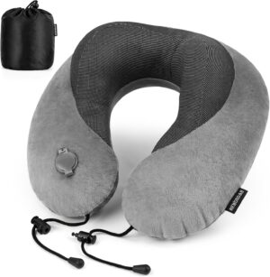 Rewondah Inflatable Neck Pillow – Comfortable Inflatable Travel Neck Pillow for Airplanes, Trains, Cars, Blow up Neck Pillows for Air Travel, Portable & Washable, Perfect for Long Journeys